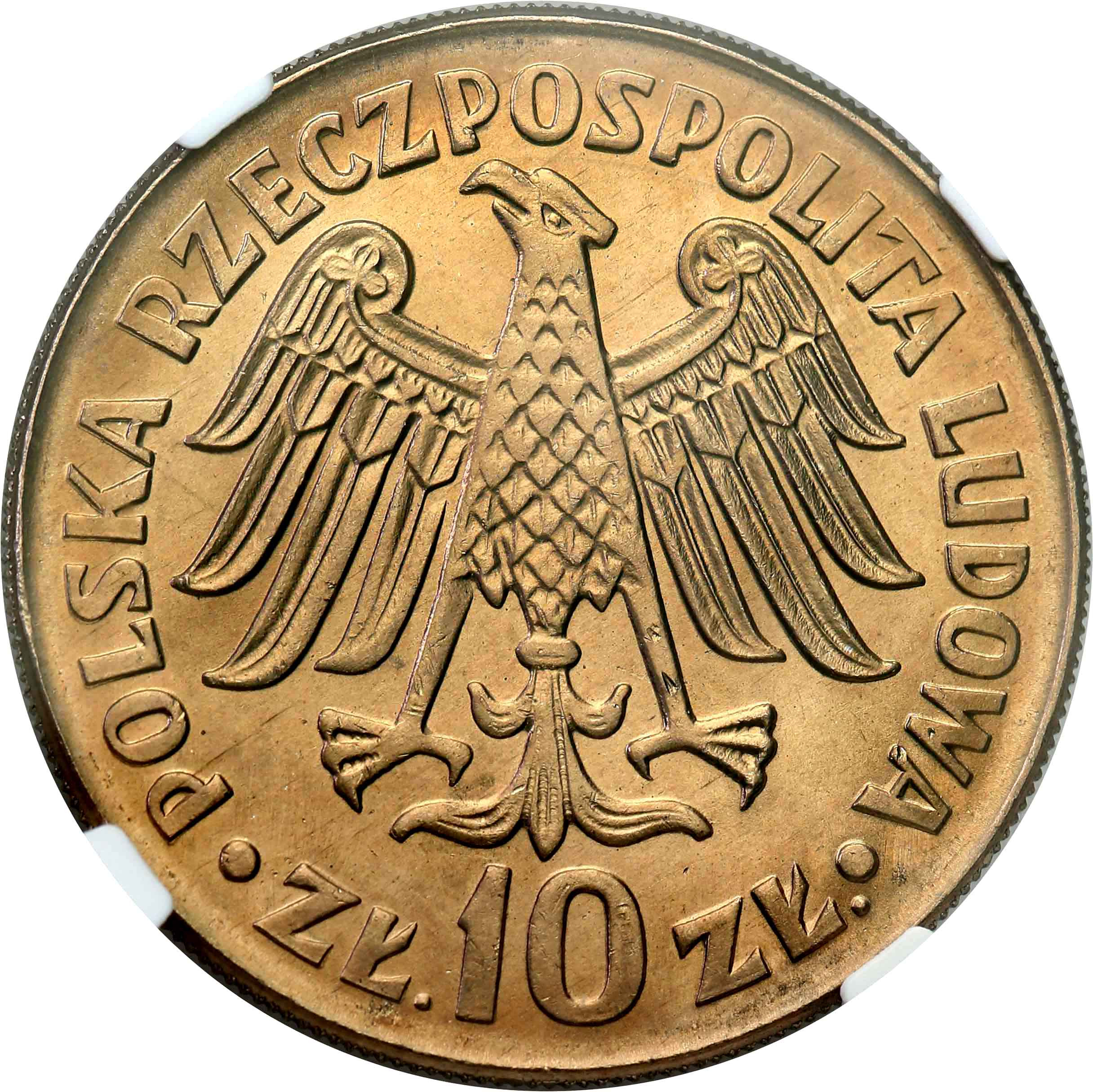 PRL. 10 złotych 1964 Kazimierz Wielki  (napis wklęsły) NGC MS67 (MAX)